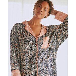 Anthropologie Mix Print Pajama Top XXS Black women’s‎ button up